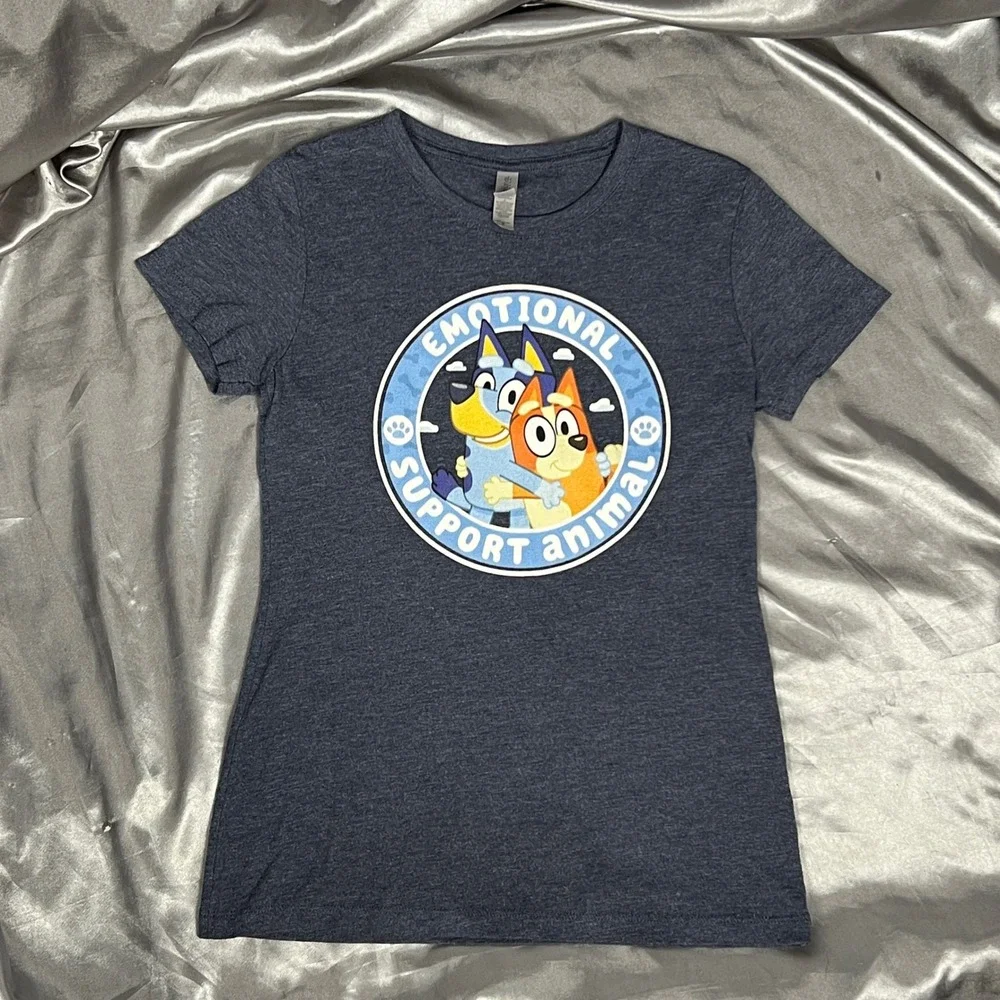 Next Level Bluey Bingo Emotional Support Animal Navy Heather Graphic Tee Kids M